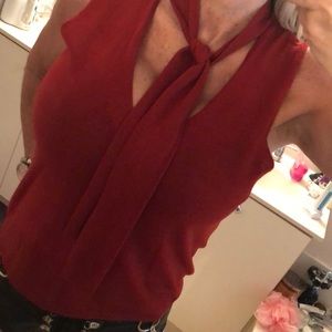 Dark deep red THEORY v neck shirt top with tie vintage